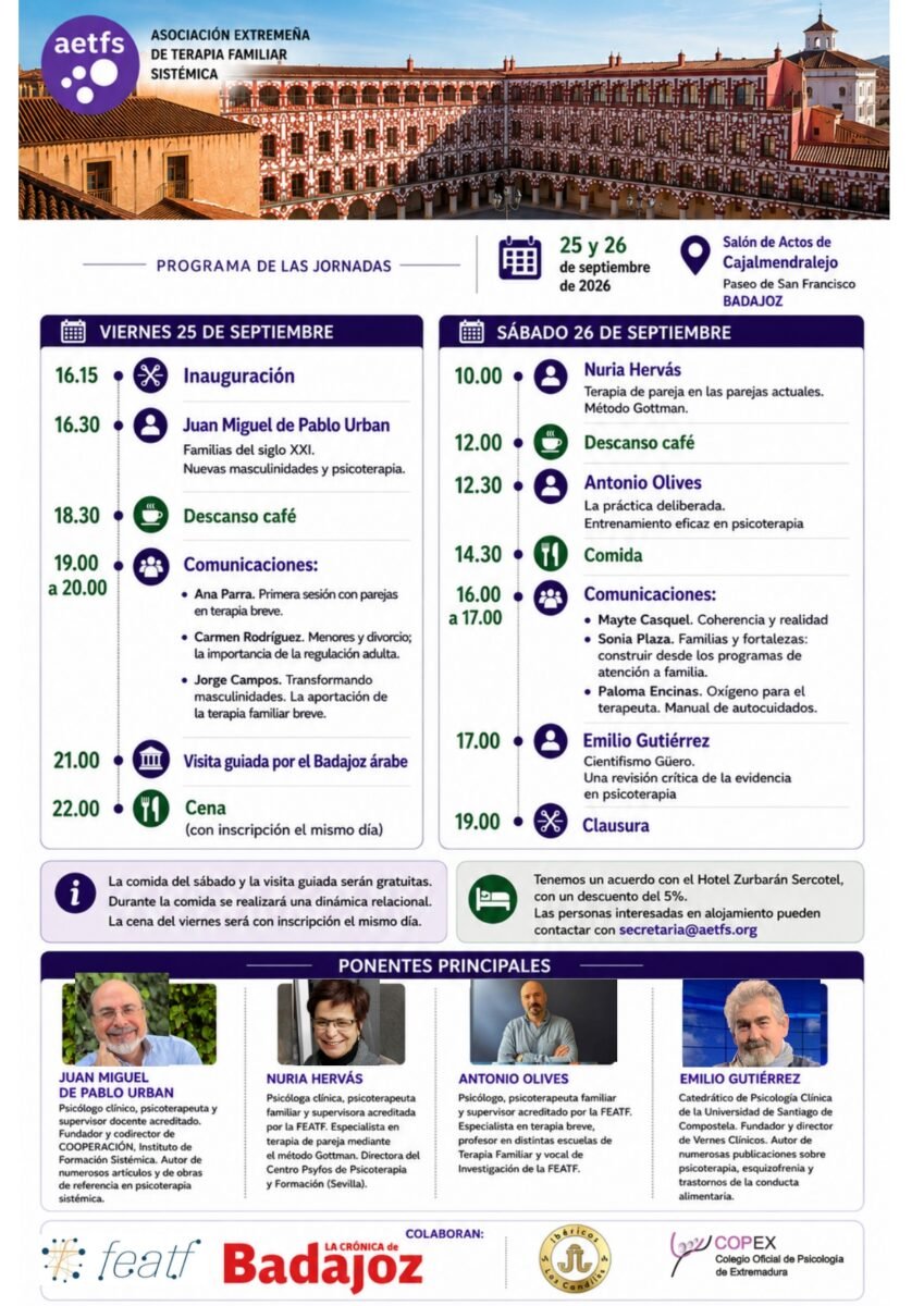 Programa V Jornadas de Terapia Familiar - horario viernes 25 y sábado 26 de septiembre